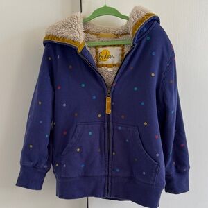 Mini Boden Navy Polka Dot Sherpa-Lined Zip Hoodie with Yellow Trim